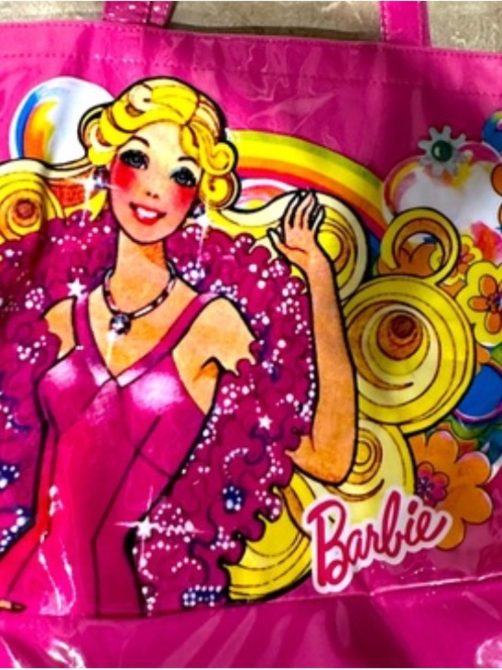 Barbie My Fab Tote Bag 1980s Glossed Vinyl Hot Pink Whimsical Graphic authentic - Picture 2 of 6